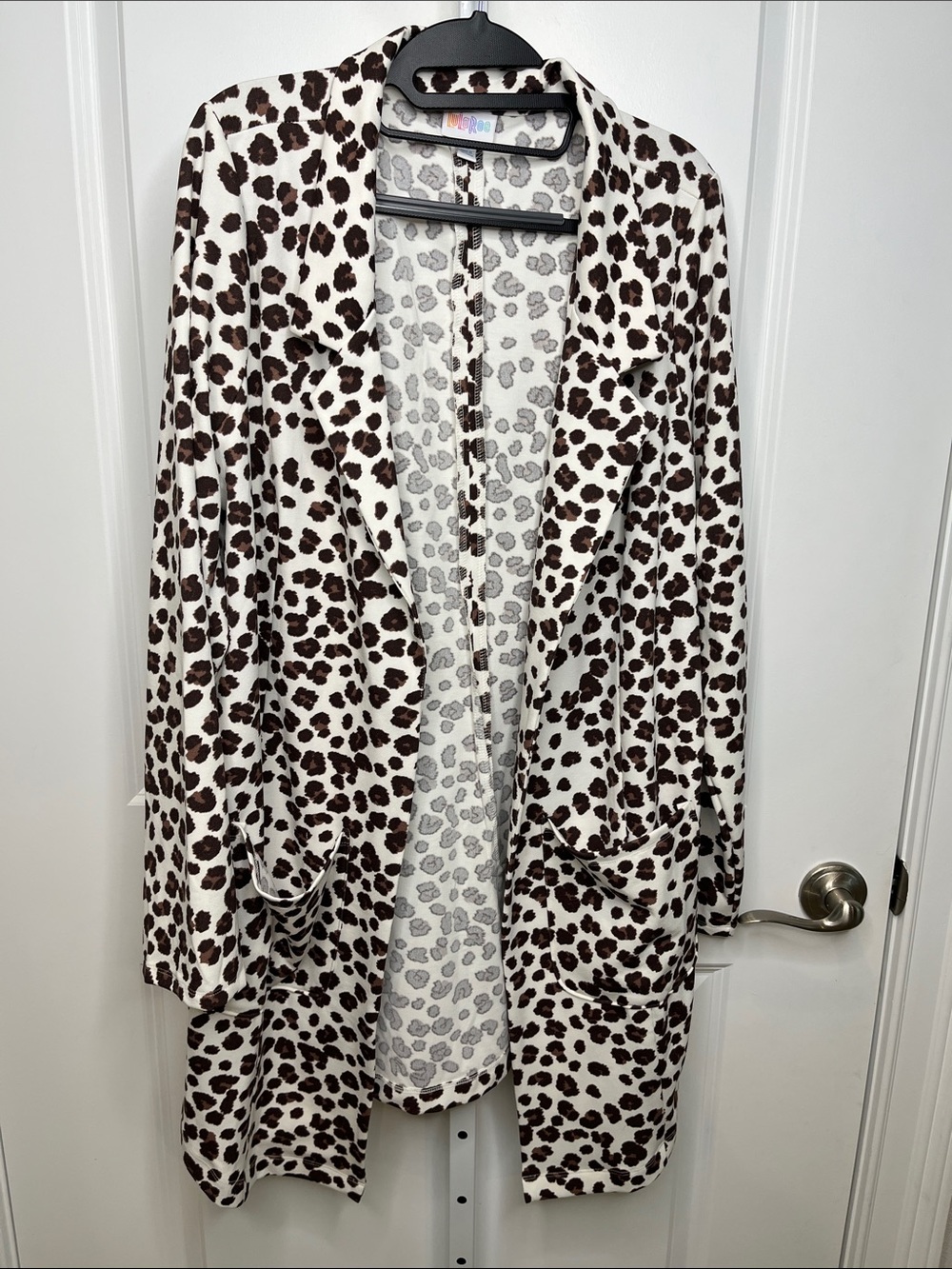 LuLaRoe Cream Leopard Open-Front Duster Cardigan XL